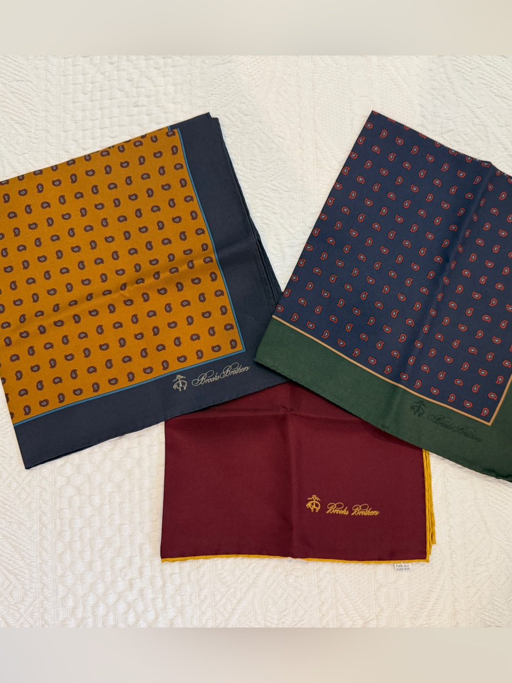 Brooks Brothers Silk Pocket Square Lot Of Three Handkerchiefs